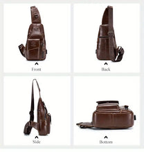 SCHLATUM Men's Vintage Genuine Leather Shoulder Bag Crossbody Bag, Outdoor Sports Travel Crossbody Bag With Earphone Hole