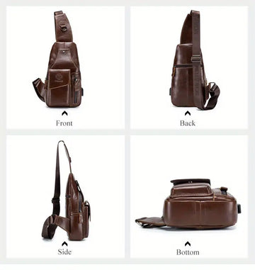 SCHLATUM Men's Vintage Genuine Leather Shoulder Bag Crossbody Bag, Outdoor Sports Travel Crossbody Bag With Earphone Hole