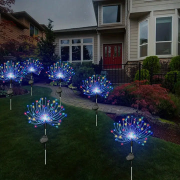 2pcs Solar Fireworks Lights, 60/150/200 LEDs, Outdoor DIY Solar Lights, Garden Decorative Lights, Waterproof Fairy Lights, Lawn Lights