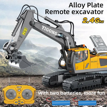 2.4Ghz Remote Control Excavator 2 Batteries Toy Metal Shovel ,11 Channel RC Construction Bulldozer Vehicles Digger Toys Gift With Light And Sound for 6 7 8 9 10 Years Old Kids Boys