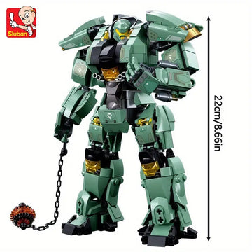 Sluban 542pcs Green Warrior Robot With Chain Hammer Building Blocks Toys, Robot Battle Armor Assembling Educational Toys, Christmas Gifts For Kids (No Box)