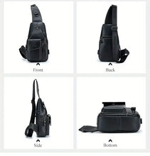 SCHLATUM Men's Vintage Genuine Leather Shoulder Bag Crossbody Bag, Outdoor Sports Travel Crossbody Bag With Earphone Hole