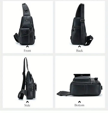 SCHLATUM Men's Vintage Genuine Leather Shoulder Bag Crossbody Bag, Outdoor Sports Travel Crossbody Bag With Earphone Hole