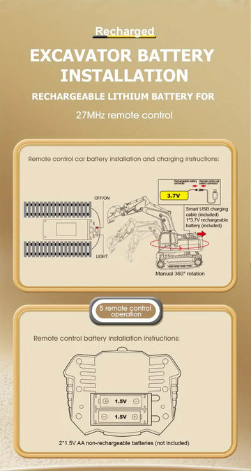 1:24 27MHz Five-Way Lighted Remote Control Crawler Excavator 2.4G To Frequency Construction Vehicle