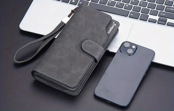 Men's Casual Frosted PU Leather Long Wallet With Card Slots, Zipper Buckle Clutch Wallet