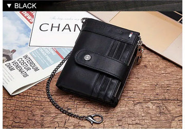 RFID Men Wallets Slim Leather Bifold Hasp Vintage Short Male Purse Coin Pouch Multi-functional Cards Wallet Designer Chain Bag