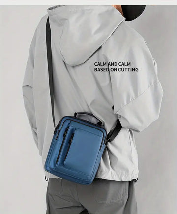 Men's Casual Vertical Small Square Shoulder Bag, Waterproof Nylon Multi-layer Zipper Handbag Crossbody Bag