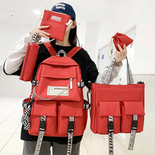 School Bag Female Primary School Students Travel Backpack Men Junior High School High School Students Korean Ins Tide Brand Large Capacity Casual Backpack Five-piece Set
