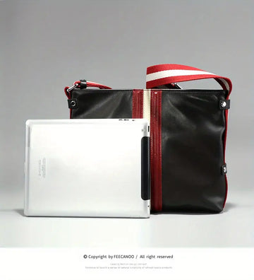 Men's Genuine Leather Large Capacity Messenger Bag, Trendy Casual Cowhide Commuter Bag