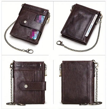 RFID Men Wallets Slim Leather Bifold Hasp Vintage Short Male Purse Coin Pouch Multi-functional Cards Wallet Designer Chain Bag