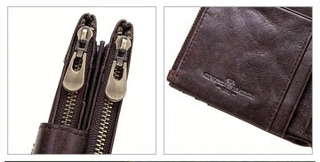 RFID Men Wallets Slim Leather Bifold Hasp Vintage Short Male Purse Coin Pouch Multi-functional Cards Wallet Designer Chain Bag