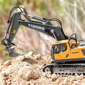 2.4Ghz Remote Control Excavator 2 Batteries Toy Metal Shovel ,11 Channel RC Construction Bulldozer Vehicles Digger Toys Gift With Light And Sound for 6 7 8 9 10 Years Old Kids Boys