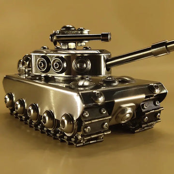 Original Handmade Tank Model Toy, Stainless Steel Military Model Craft Decoration, Creative Gift, Tower Rotating Crawler Tank Toy