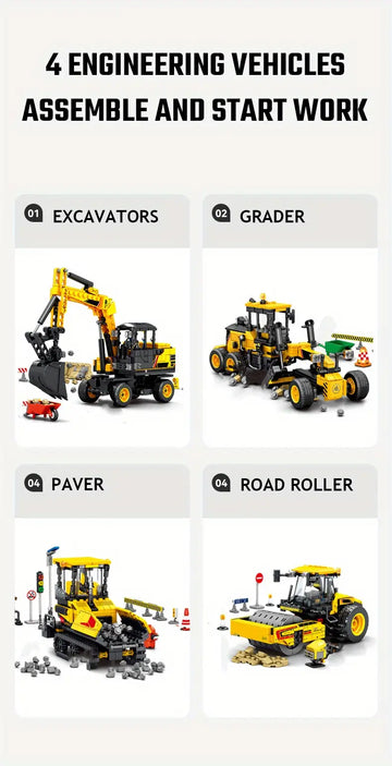 City Engineering Construction Vehicle Model Building Blocks Kits Grader Paver Road Rollers Excavators Car Truck Assembly Bricks Kids Toys Boys Birthday Gifts