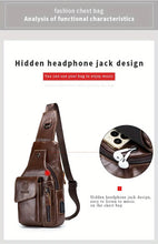 SCHLATUM Men's Vintage Genuine Leather Shoulder Bag Crossbody Bag, Outdoor Sports Travel Crossbody Bag With Earphone Hole