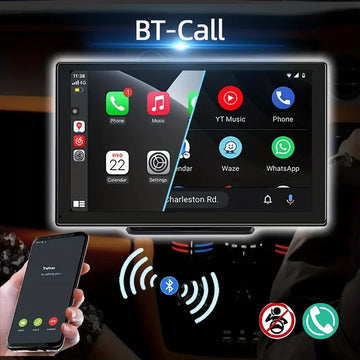 9'' Portable Car Smart Touch Screen Wireless Carplay Android Auto BT With Cigarette Lighter Car Multimedia Player