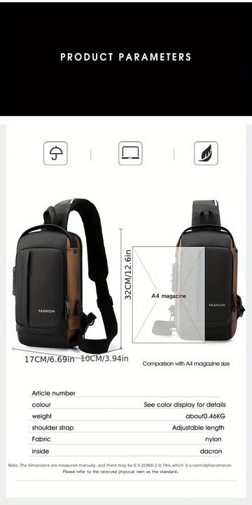 Waterproof Men's Casual Chest Bag With Combination Lock Anti-theft Waist Bag Outdoor Sports Shoulder Bag