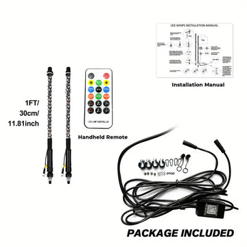 2pcs 1FT Spiral RGB Led Whip Light Chasing Light RF Remote Control Lighted Antenna Whips For Can-Am ATV UTV RZR Polaris Dune Buggy Offroad Truck