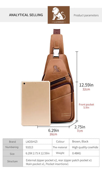 Men's Leather Chest Bag - Fashionable, Wear-Resistant & Large Capacity for Sports & Messaging