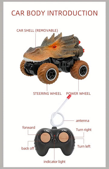 4 Styles 1:43 Simulation Animal Shape Remote Control Car, 27Mhz Four Channel Control, Toy Set, Boy Dinosaur Tyrannosaurus Rex Battle Car, Gift For Children (Battery Self-backing)