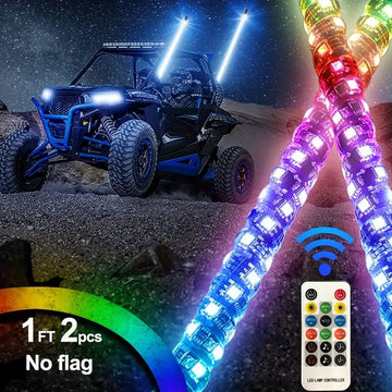 2pcs 1FT Spiral RGB Led Whip Light Chasing Light RF Remote Control Lighted Antenna Whips For Can-Am ATV UTV RZR Polaris Dune Buggy Offroad Truck