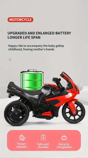 Children's Electric Motorcycle, Baby Riding Toys, Three-wheel Motorcycle, Rechargeable Children's Toys, Suitable For 1-7 Years Old Baby