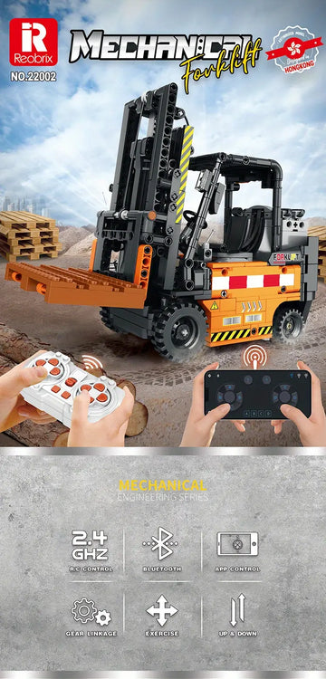 Reobrix 722PCS Engineering Forklift Dual Remote Control Building Blocks Model,  Mechanical Bulldozer Model Electric Excavator Building Blocks Adult Decompression Particle Festival Car Model Gift