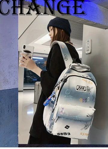 1pc Simple Letter Pattern Backpack, Korean Version Large Capacity Computer Backpack, Gradient Color Backpack Casual Women's Men's Bag