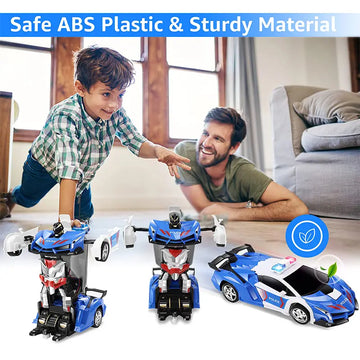 2.4Ghz Long Distance  Remote Control 1:18 Scale Transform RC Car Robot For Kids, One Button Deformation, Police Toy Car With 360 Degree Drifting, Great Toys Gift For  7-11 Years Old Kids Boys Girls