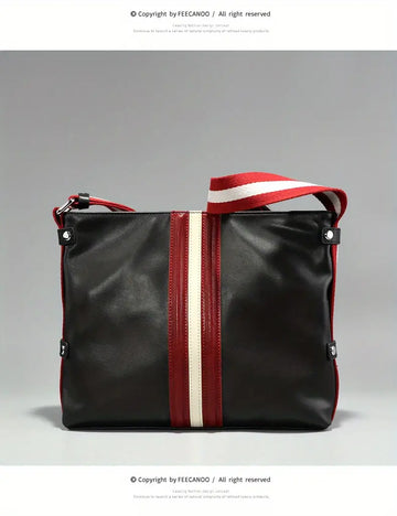 Men's Genuine Leather Large Capacity Messenger Bag, Trendy Casual Cowhide Commuter Bag