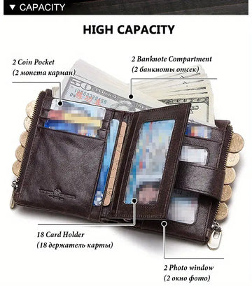 RFID Men Wallets Slim Leather Bifold Hasp Vintage Short Male Purse Coin Pouch Multi-functional Cards Wallet Designer Chain Bag
