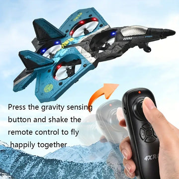 V17 Jet Fighter Stunt RC Airplane, Remote Control Plane RC Airplanes 2.4GHz 4CH With 360° Stunt Spin Remote And Light, RC Aircraft Toys For Adult Kids With Function Gravity Sensing