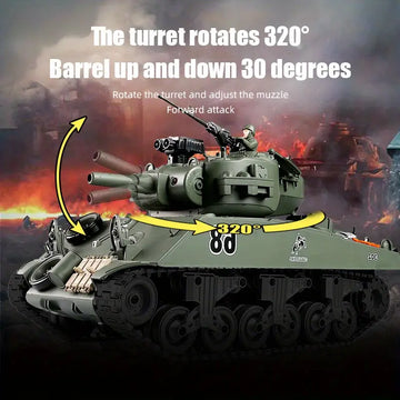 US M4A3 RC Tank, 1/18 2.4G Remote Control Military Tank Rotating Turret, Sound & Light Effect, Infrared Toy Boy Girl & Adult Scale Radio Remote Control RC Tank, Boy For US Tank Army Tank Toys