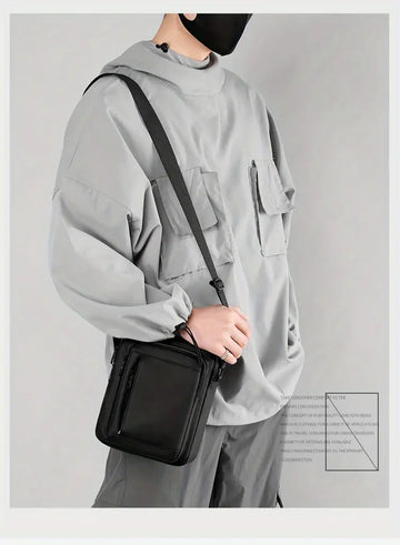 Men's Casual Vertical Small Square Shoulder Bag, Waterproof Nylon Multi-layer Zipper Handbag Crossbody Bag