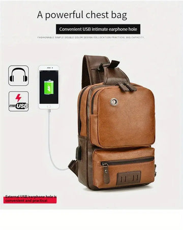 Men's Casual Large Capacity PU Leather Crossbody Bag Chest Bag