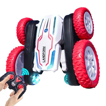 ABTOYS LED Remote Control Car For Kids, Double-sided Fast RC Car, Off-road Stunt Car With 360 Turns, All Terrain Tires, LED Rechargeable Toy Car Batteries And Easy Remote Control