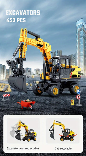 City Engineering Construction Vehicle Model Building Blocks Kits Grader Paver Road Rollers Excavators Car Truck Assembly Bricks Kids Toys Boys Birthday Gifts