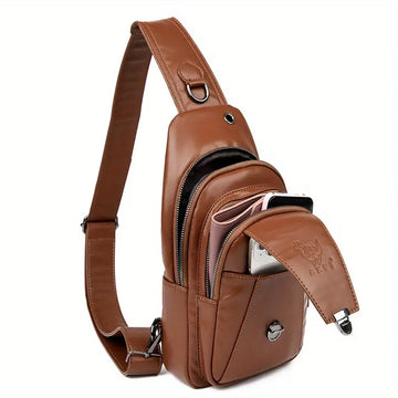 Men's Fashion Simple PU Leather Crossbody Bag, Multifunctional Travel Chest Bag