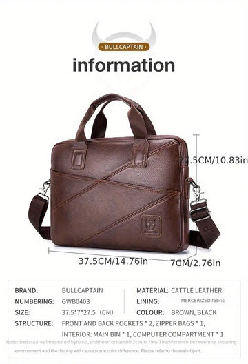 BULLCAPTAIN Men's Leather Briefcase With Large Capacity, Multifunctional Handbag, Business Bag For Computer, Multifunctional Use Shoulder Messenger Bag, Fashion Casual Business Trip Office Men's Satchel Bag, Valentine's Day Gift For Husband