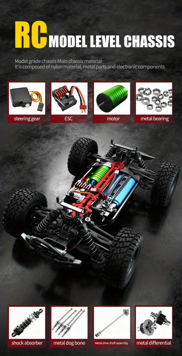 1:16 Four-wheel Drive Brushless Motor, Long-range Remote Control Big Foot Off-road Vehicle, 2.4G Remote Control 70KM Extreme Speed Simulation Sports Car