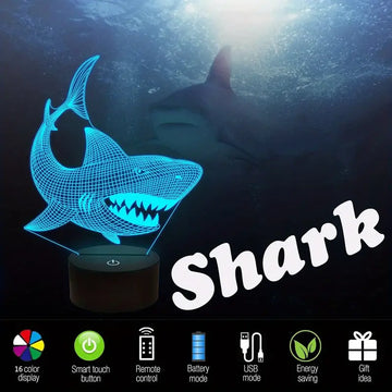 1pc Shark 3D Illusion Night Light Animal Touch Desk Lamp, 16 Colors Optical USB Plug In With Remote Control LED Kids Night Light Holiday Gift Room Decoration