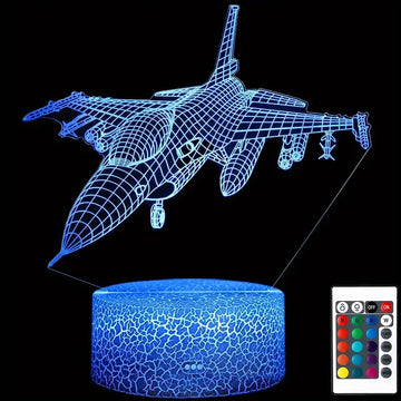 1pc 3D Glow Jet Fighter Night Light, Kids Birthday And Christmas Gift Toys For Boys Or Girls, With Remote Control 16 Color Changing 3D Illusion Light, With USB Cable