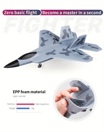 RC Plane Remote Control F-22 Fighter Raptor Airplane With Lights, 2.4Ghz 2CH Foam Glider,Easy To Fly Aircraft Toy For Kids And Beginners