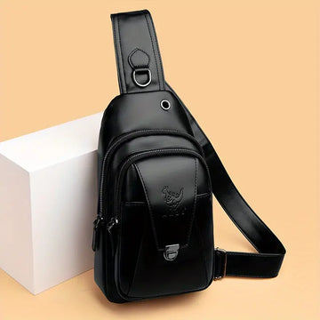 Men's Fashion Simple PU Leather Crossbody Bag, Multifunctional Travel Chest Bag