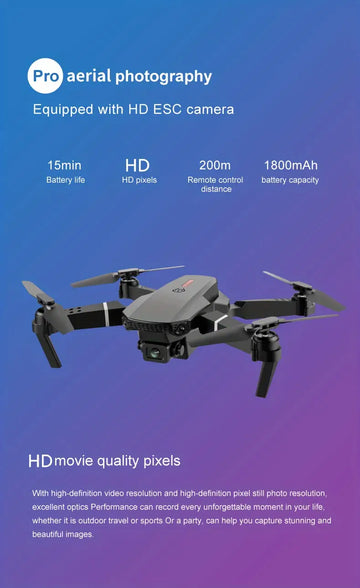 E88Pro Drone Quadcopter UAV: Single HD Camera, Altitude Hold, One-Key Operation, LED Lights, Durable ABS Material, Ideal Kid's Toy & Gift For Adults, Black