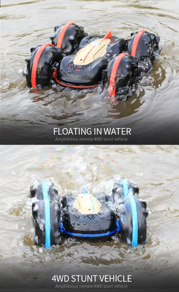 BAZADER RC Kids Car, 2.4 GHz 4WD Amphibious Remote Control Boat Waterproof RC Monster Truck Stunt Car For 5-10 Years Old Boys Girls Gift, All Terrain Water Beach Swimming Pool Toys