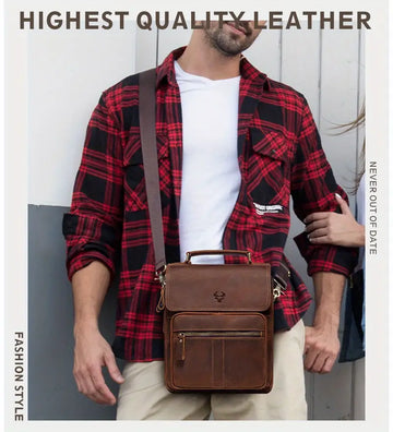 HUMERPAUL Genuine Leather Shoulder Bag, Retro Top Layer Cowhide Crossbody Bag, High Quality Crazy Horse Leather, Messenger Bag For Men