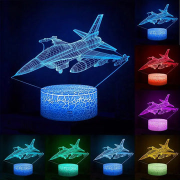 1pc Plane Night Light ,Fighter Jet Airplane With Remote Control 16 Colors Changing 3D Illusion Lamp, Kids Birthday & Christmas Gift Toy For Boys Or Girls Age 3 4 5 6 7 8+ Years Old