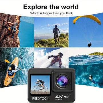 Action Camera With 4K Dual Screen, Underwater Waterproof Camera With Remote Control WiFi Sports Video Recorder Helmet Accessories Kit (without Card)