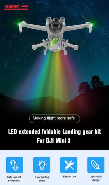 Colorful Lighted Landing Gear For DJI Mini 3 Foldable Landing Gear With Flash LED Lights For DJI Mini 3 Drone (Only For Mini 3)